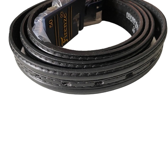 Firenze 2 Black Genuine Leather 1 Tack Stitch 1 Textured Flat Men 1.25”W 50 NWT - Picture 3 of 5